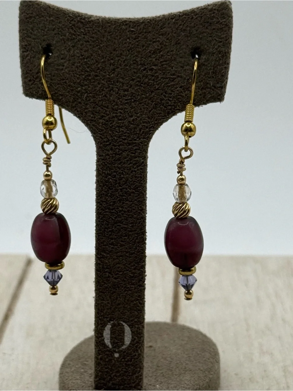 Gold-Tone Earrings with Deep purple Beads